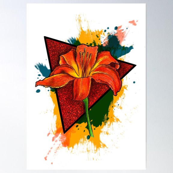 Orange Lily Splash Triangle Poster Wall Art, Modern Wall Decor For Living Room Bedroom, 24x36 UNFRAMED