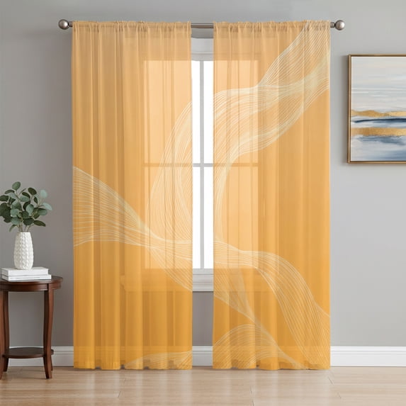 Orange Line Art Sheer Curtains 63 Inches Long, Modern Abstract Art Luxury Light Filtering Window Curtains for Living Room/Bedroom, Rod Pocket Voile Sheer Curtain Drapes, 52"W x 63"L, 2 Panels