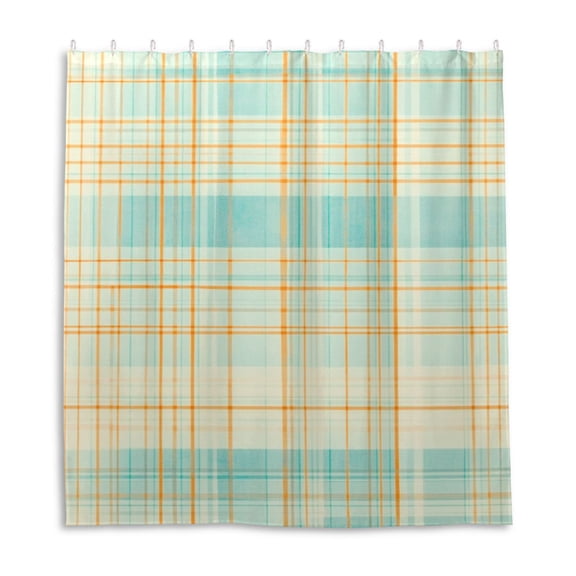 Orange Line Grid Shower Curtain Liner 66x72 Inch Waterproof Shower Curtains Decorative Bathroom with 12 Pack Hooks
