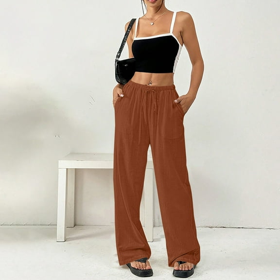 Orange Linen Pants Women's Spring and Summer Thin Solid Color Cotton and Linen Pocket Pants Casual Pants