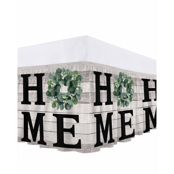 Orange Linen Stripes Bed Skirt California King Size 18 Inch Drop, Farmhouse Adjustable Elastic Dust Ruffles Bedskirt Wrap Around Pleated Mattress Frame Cover