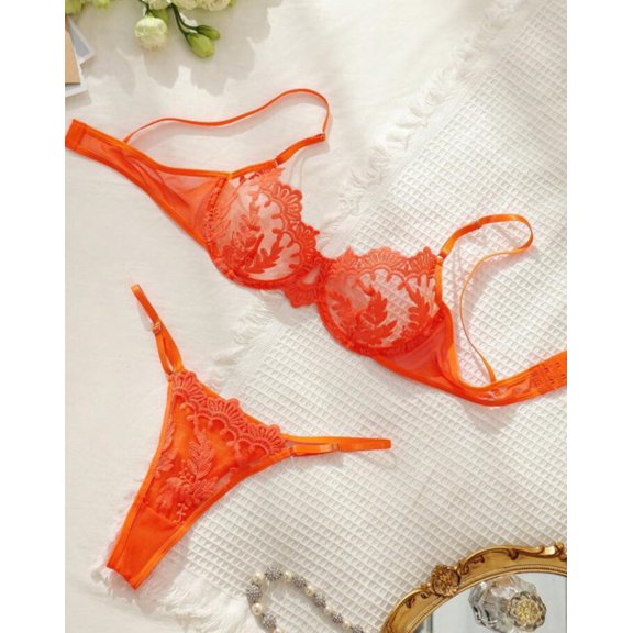 Orange Lingerie Set See Through