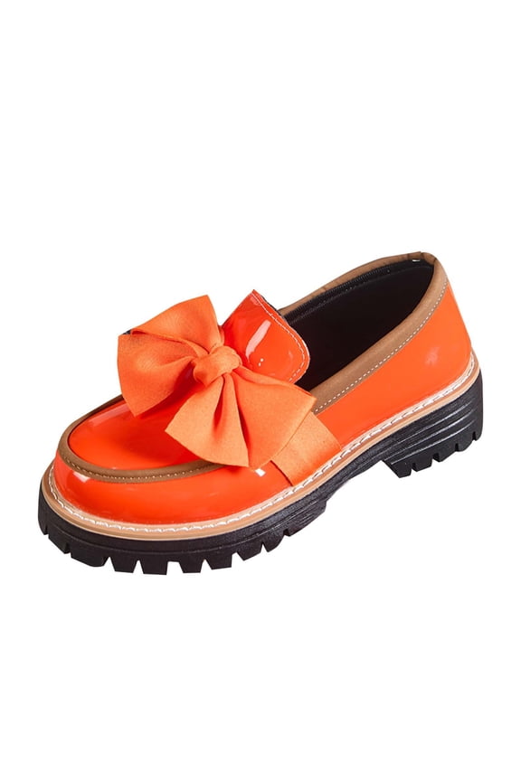 Orange Loafers For Ladies Bow Thick Sole Comfortable Design For Spring Summer Outdoor Leisure Wear Versatile For Casual And Everyday Activities Size 43