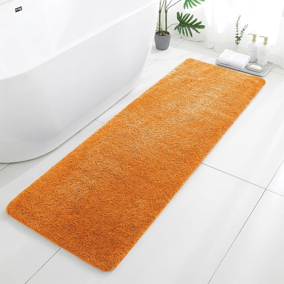 Orange Long Bath Mat 24"x72" – Extra Long Microfiber Bathroom Runner Rug, Absorbent Non Slip Washable Bath Mats for Bathroom, Plush Floor Runner