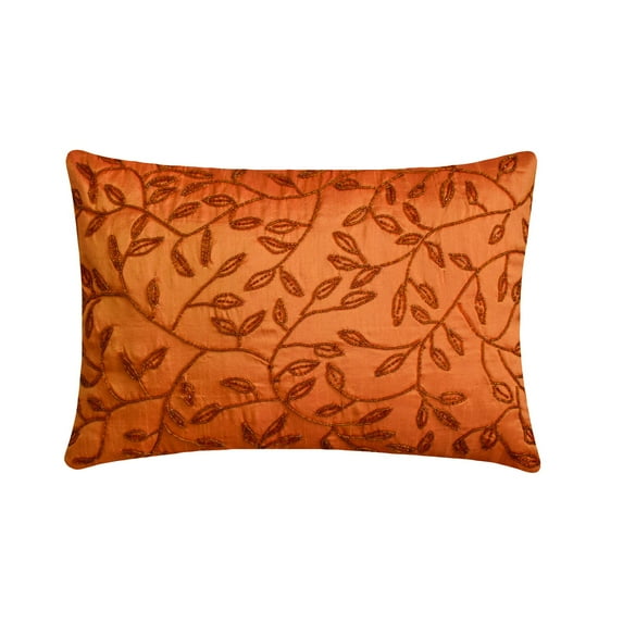 Orange Lumbar Pillow Cover, Floral Pillows Cover, 12x14 inch (30x35 cm) Lumbar Pillow Cover, Rectangle Silk Lumbar Pillow Cover, Floral - Juicy