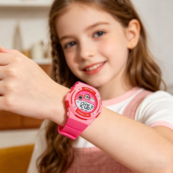 Orange Luminous Digital Sport Watch, Waterproof 50m Shockproof Electronic Wristwatch with Alarm Stopwatch Calendar, Casual Fitness Timepiece