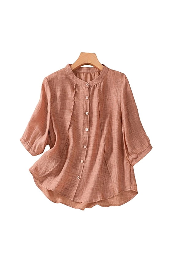 Orange M WIZUTIZ Womens Blouse Sales Cotton Blend Fashion Ultra Soft Trendy Tshirt Ladies Linen Crew Neck Shirts Cozy Style Solid Tops Vintage Plain Tshirts Pure Colour Short Sleeve Tee T-s