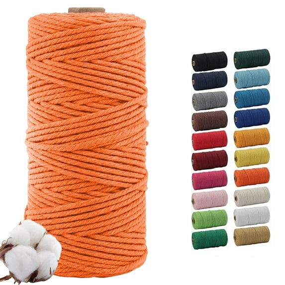Orange 3mm Macrame Cord, 110 Yards Natural Cotton Cord, Macrame Rope Yarn for DIY Crafts, Wall Hangers, Plant Holders, Knitting, Wedding Decor (1 Roll)