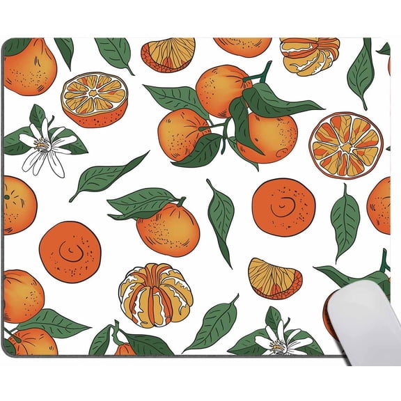 Orange Mandarin Tangerine with Leaves Customized Rectangle Non-Slip Rubber MousePads for Office Home Laptop, Computer Mouse Pad for Wireless Mouse, 9.5"x7.9"x0.12" Inch(240mm x 200mm x 3mm)