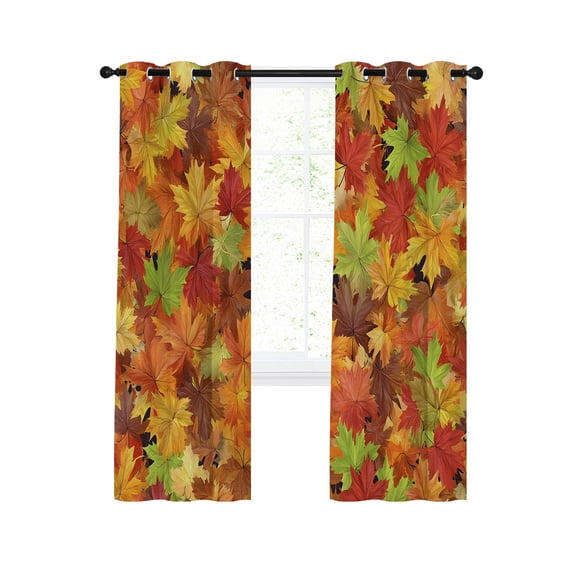 Orange Maple Leaf Blackout Curtains for Bedroom Living Room, Terracotta Red Olive Green Yellow Leaves 45 In Long Thermal Insulated Room Darkening Drapes Grommet Window Treatments, 42 x 45 In