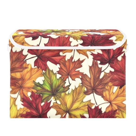 Orange Maple Leaf Large Storage Bins with Linen Collapsible Lid Storage Box 16.7 x 12.6 x 11.8in