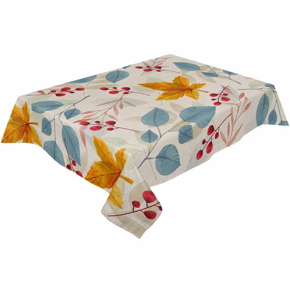 Orange Maple Leaf Rectangle Tablecloths 52x70,Blue Thanksgiving Fall Fruits Retro Beige Table Cloth Table Cover Indoor/Outdoor Tabletop Decor for Wedding Holiday Party Dinner Baby Shower