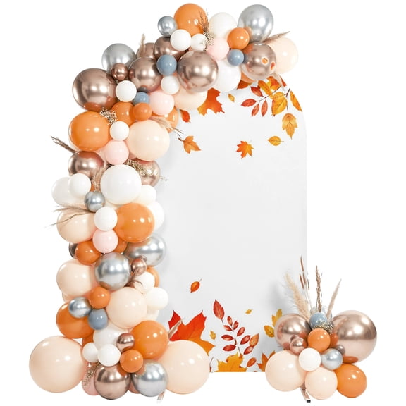 Orange Maple Leaves Fall Arch Backdrop Cover 6.6Ft, Wedding Arch Covers Stretchy Backdrop, Thanksgiving Leaf Farmhouse Art Fitted 2 Sided Arched Photo Background for Birthday Party Decorations