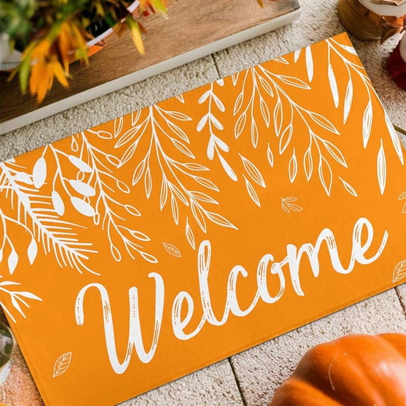 Orange Maple Leaves Happy Fall Y''all Doormat 30"x17", Autumn Thanksgiving Low-Profile Non-Slip Floor Mat Switch Mat for Indoor Outdoor