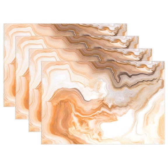Orange Marble 12×18 inch Placemats Heat Resistant Washable Foldable Rectangular Placemats Set Decoration Indoor Outdoor for Kitchen Dining Table 6PCs