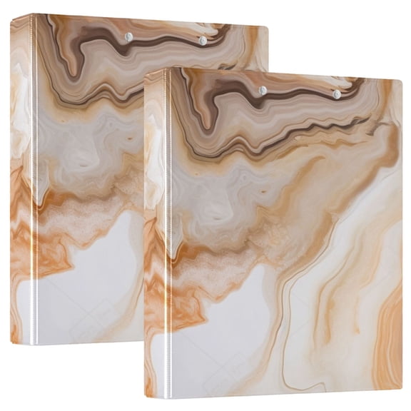Orange Marble 3 Ring Binders 1.5 inch Hardcover File Folders with Interior Pockets A4 Size Organizer for School Office Hospital Set of 2
