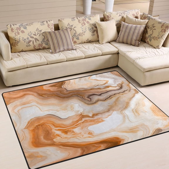 Orange Marble Area Rug Washable 80 x 58 Floor Carpet Mat Non Slip for Bedroom Living Room Home Decor
