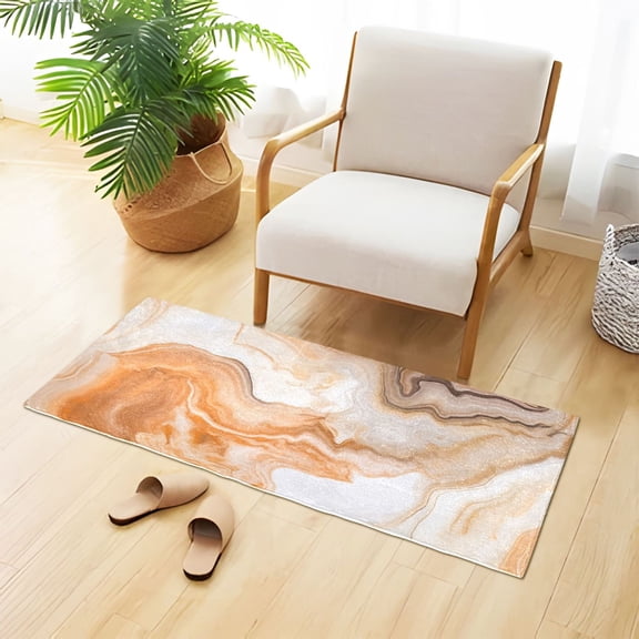 Orange Marble Bathroom Rug Non Slip Bathroom Mats Entry Door Soft Carpets for Kitchen Bedroom Living Room 39x20 inch