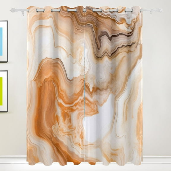 Orange Marble Black Out Curtains 84 Inch Length Curtains for Sliding Glass Doors Bedroom Living Room 2 Pack