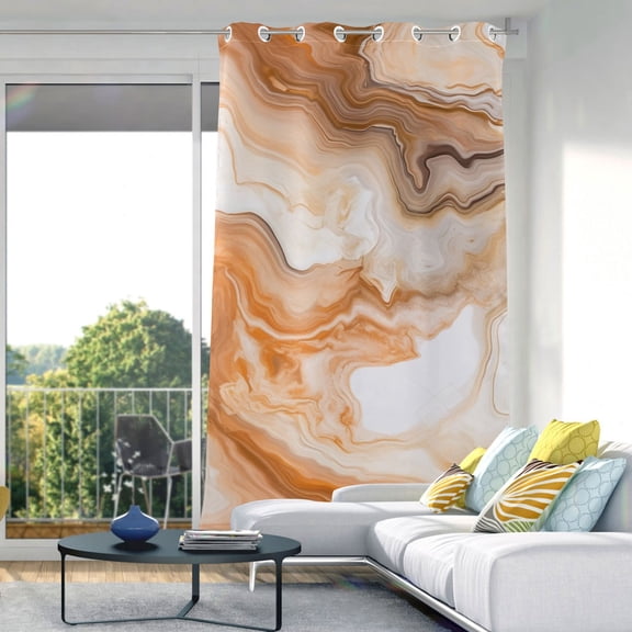 Orange Marble Blackout Curtain Panels Drapes Privacy Assured with Light Filtering Curtains for Living room Bedroom Bathroom Window