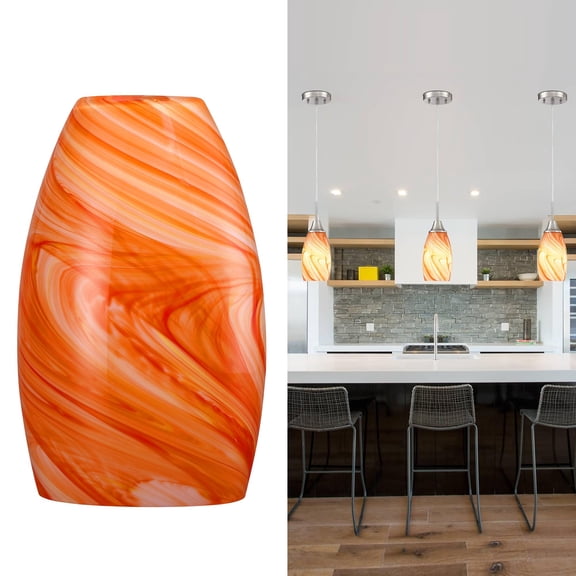 Orange Marble Mini Oval Glass Pendant Lamp Shade Replacement for Kitchen Island and Chandeliers