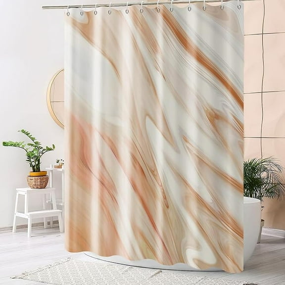 Orange Marble Shower Curtain, Orange Mix White Ombre Modern Abstract Wave Luxury Bathroom Curtain Bathtub Home Decor Waterproof Fabric Machine Washable With 12 PCS Hooks 60"W x 72"L