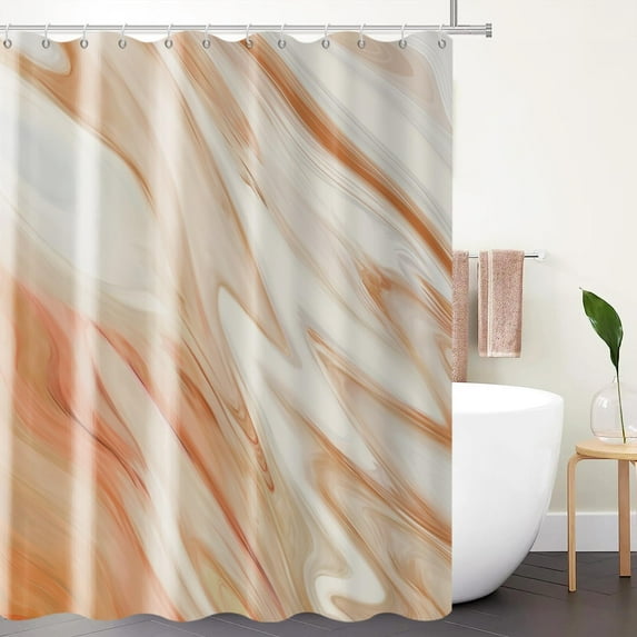 Orange Marble Shower Curtain, Orange Mix White Ombre Modern Abstract Wave Luxury Bathroom Curtain Bathtub Home Decor Waterproof Fabric Machine Washable with 12 PCS Hooks,72" Wx72 L