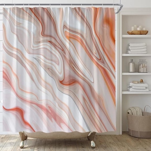 Orange Marble Shower Curtain Peach Pink Marble Texture Abstract Art Modern Ombre Luxury Home Fabric Bathroom Decor Set Include Hooks 72"W x 78"L