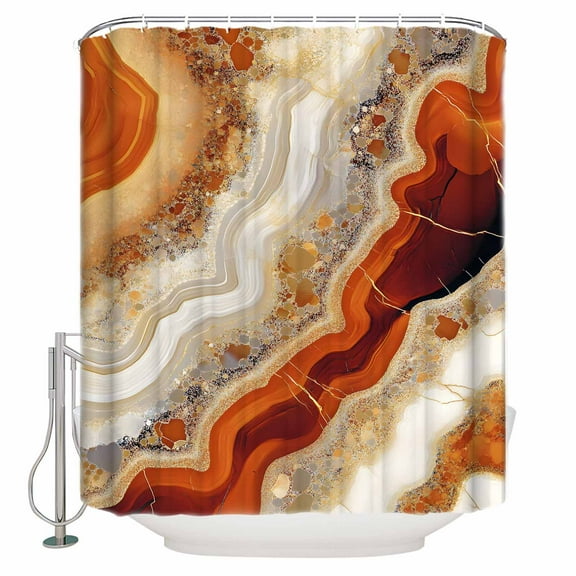 Orange Marble Shower Curtain Set ，Waterproof Fabric Shower Curtains Abstract Art Watercolor Crystal Shower Curtains for Bathroom,Bathroom Decor 54x"78"