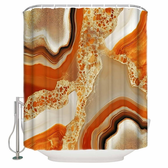 Orange Marble Shower Curtain Set ,Waterproof Fabric Shower Curtains Abstract Art Watercolor Crystal Watermark Shower Curtains for Bathroom,Bathroom Decor 54x"78"