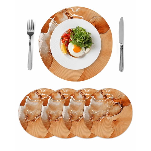 Orange Marble Textured Round Table Placemats set of 4, Abstract Ocean Fluid Art Washable Woven Place Mats for Dining Tables Kitchen Party Decor,Heat Proof, 13in,