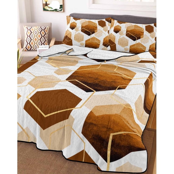 Orange Marble Twin Size Down Alternative Comforter, Lightweight Comforter Quilt Bedding Set with Pillow Shams Gold White Geometric Hexagon Modern All Seasons Bed Comforter Duvet Insert 68"x86"