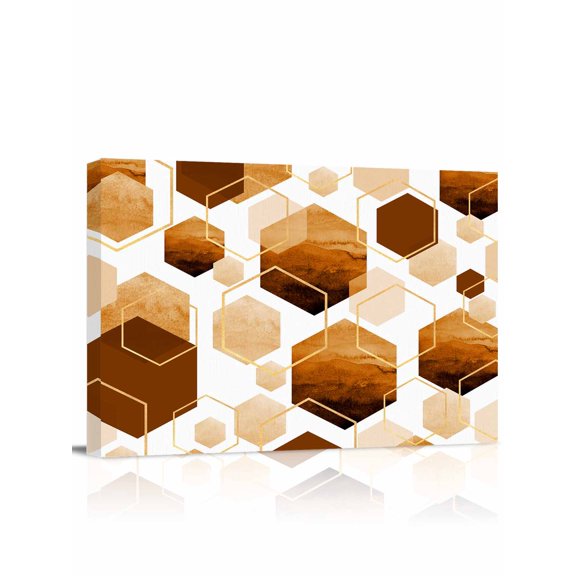 Orange Marble Wall Art for Living Room,Canvas Picture Wall Decor for Bathroom Bedroom,Gold White Geometric Hexagon Modern Painting Artwork for Office Kitchen Hallway Dining Room Home Decor 12"x16"