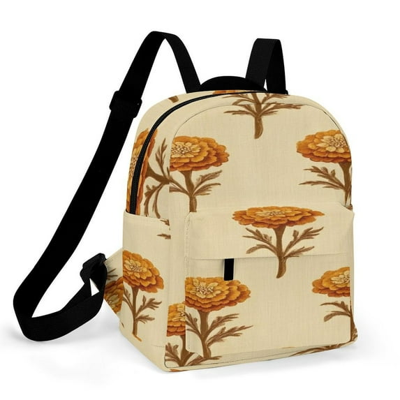Orange Marigold Floral Pattern Fabric Small Backpack Cute Mini Backpacks For Woman Lightweight Daypacks