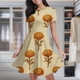 thumbnail image 1 of Orange Marigold Floral Pattern Fabric Women's Classic Swing Skater Dress Casual Work Party Cocktail Dresses, 1 of 6