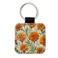 thumbnail image 1 of Orange Marigolds Flowers Watercolor Faux Leather Square Keychain, 1 of 7
