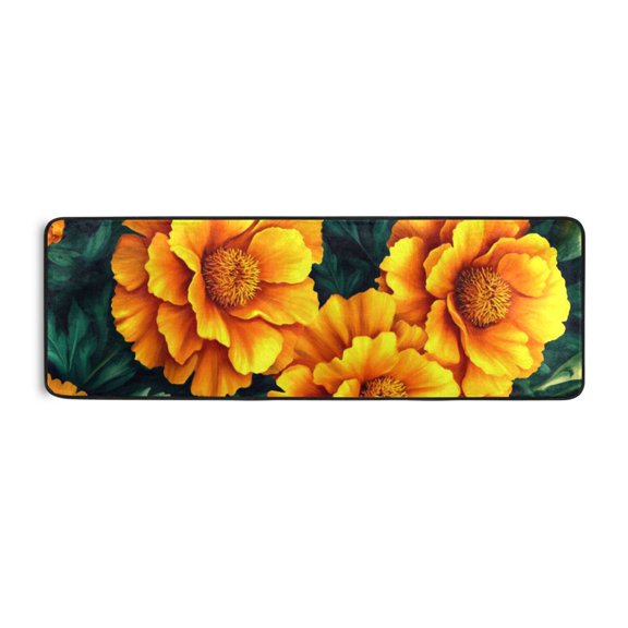 Orange Marigolds on Green Runner Rug for Hallways Kitchen Non Slip 2'x 6' Washable Hall Carpet for Bedroom Entryway Laundry Room