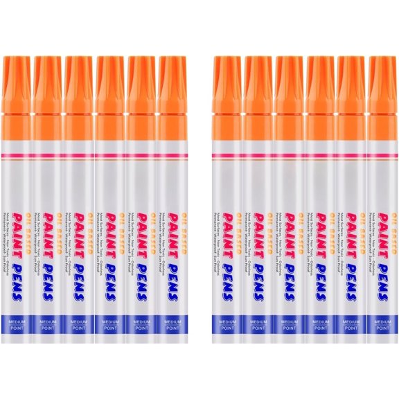 Orange Markers, 12 Pack Oil-Based Quick Dry Permanent Pen Set for Rocks Painting, , Fabric, Plastic, Canvas, Glass, Mugs, Metal, Tire, Stone, DIY Craft