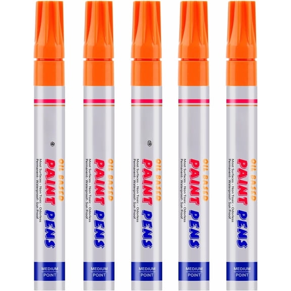 Orange Markers, 5 Oil-Based Quick Dry Permanent Pen Set for Rocks Painting, , Fabric, , Canvas, Glass, Mugs, , , Stone, DIY Craft