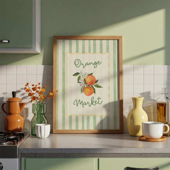 Orange Market Striped Stamp Poster, Unframed Size 8x12