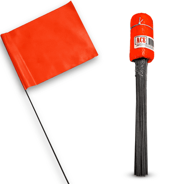 Orange Marking Flags 100 Pack - ACE Supply - 4x5-Inch Flag on 15-Inch Steel Wire