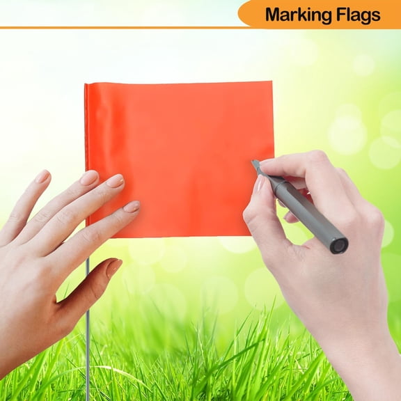 Orange Marking Flags for Yard, Lawn, Boundary, Dog Training, Survey, Landscape, Sprinkler, Surveyor, Garden, Construction, High Visibility, Sturdy, Versatile, UV & Weather Resistant