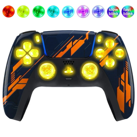 Orange Mecha Silent Modz LED Light Up Buttons Wireless Custom Controller for PS5