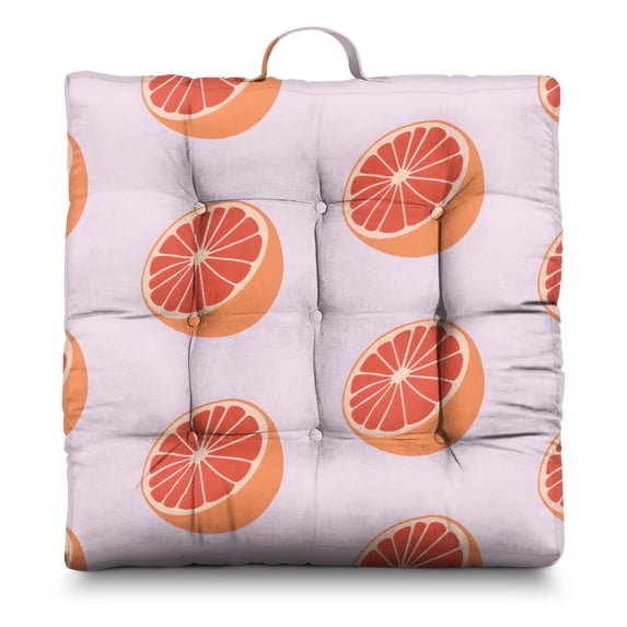 Orange Meditation Pillow 22x22 Inch Large Floor Cushion Soft Dutch Velvet Seat Pillow for Yoga & Lounge Cute Kawaii Fruit Pattern Sweet Summer Aesthetic Design (Funny Cartoon Orange Lover Style)