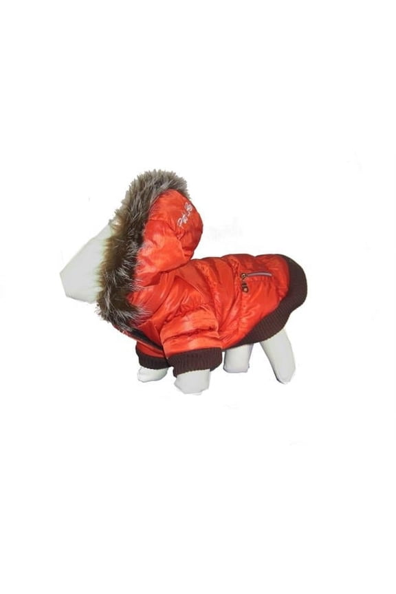Orange Metallic Fashion Parka with Removable Hood-XS