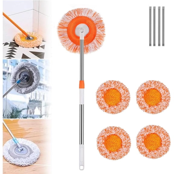 Orange Microfiber Wall Mop with 360° Rotatable Head, Adjustable Stainless Steel Handle Cleaning Mop, Washable Dust Cleaner for Floor Wall Ceiling Baseboard Bathroom Kitchen