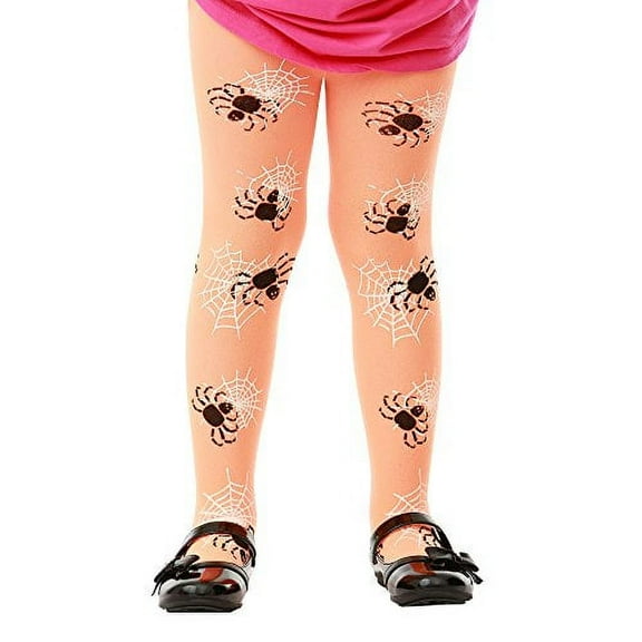 Orange Mid-Rise Spiders & Webs Halloween Children's Cosplay Costume Tights (Medium)
