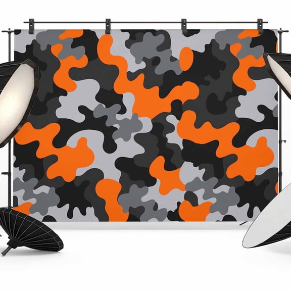 Orange Militarily Photography Backdrop 7x5FT, Abstract Style Irregular Geometric Photo Backdrops, Background for Photography Studio Photo Studio Background, Back Drop for Photoshoot
