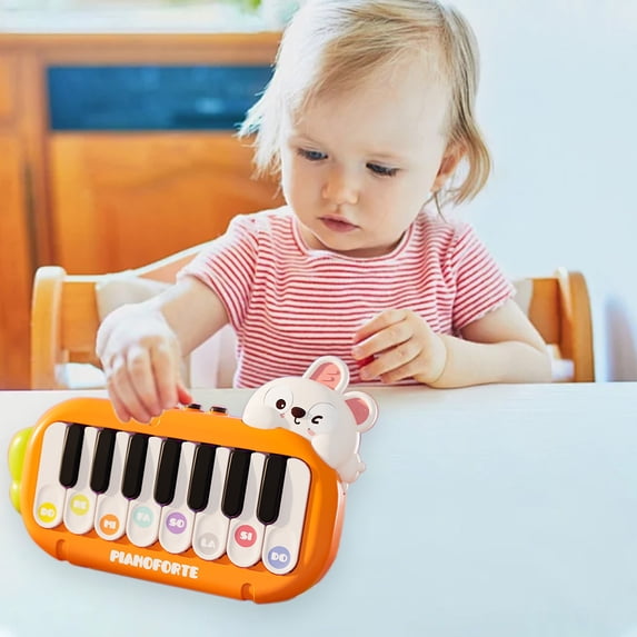 Orange Mini Animal Piano Keyboard Toy,Multifunctional Light Up Musical Instrument Toy,Multiple Tone Early Learning Play Toy,Rounded Edge Portable Toddler Toy,Auditory Development Creative Gift