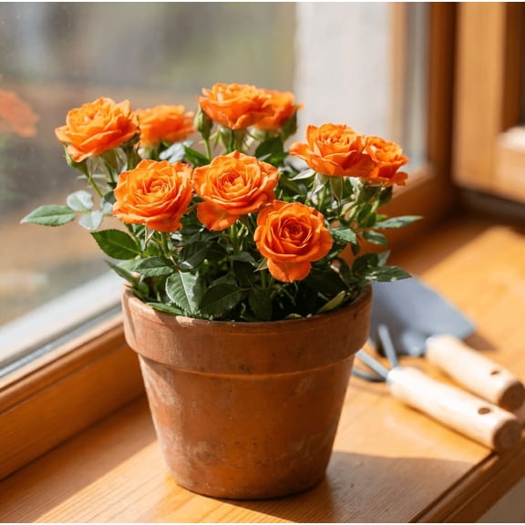 Orange Mini Rose Plant Live for Planting, Miniature Rose Bush Orange Fragrant Rose Flowers, Indoor Outdoor Flowering Plant, 4-8 Inch Tall